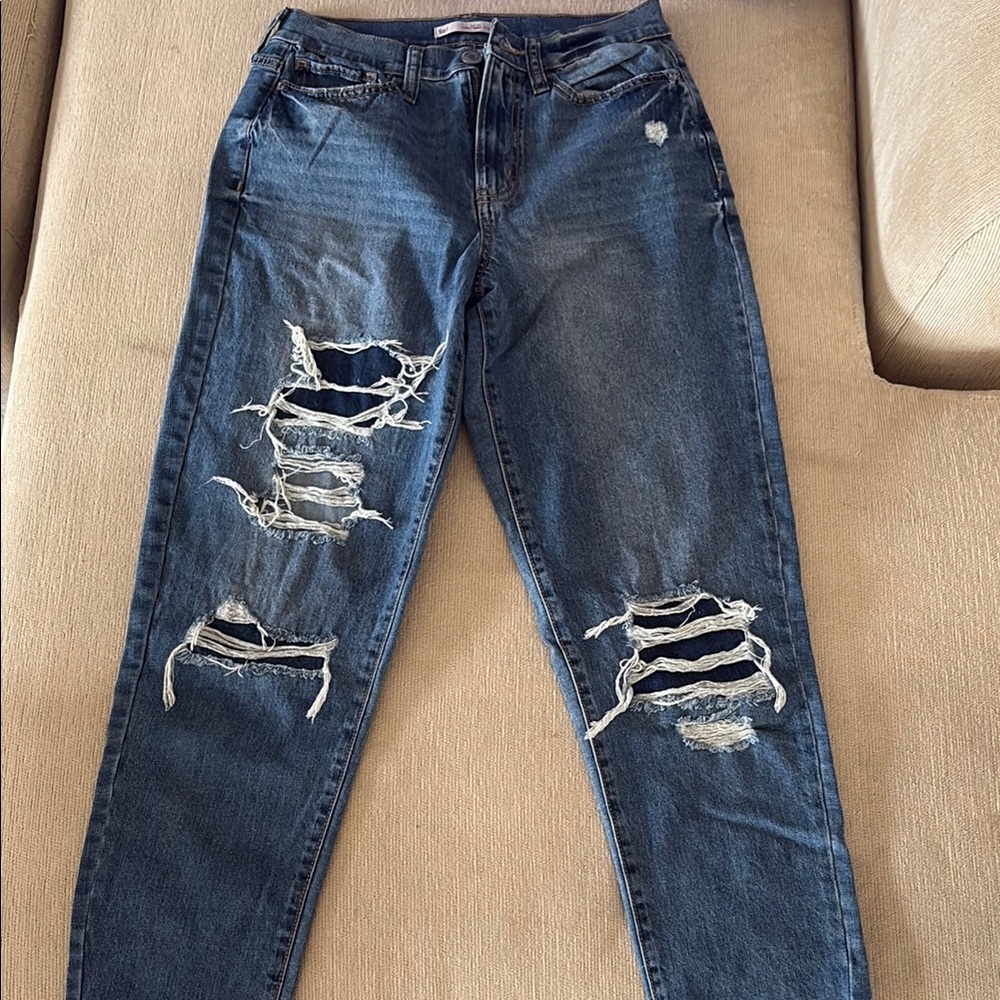 SO Women's Distressed Dark Blue Skinny Jeans